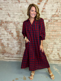 Hilda Plaid Midi Dress