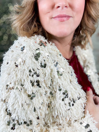 Hillary Ivory Fringe Sequin Jacket