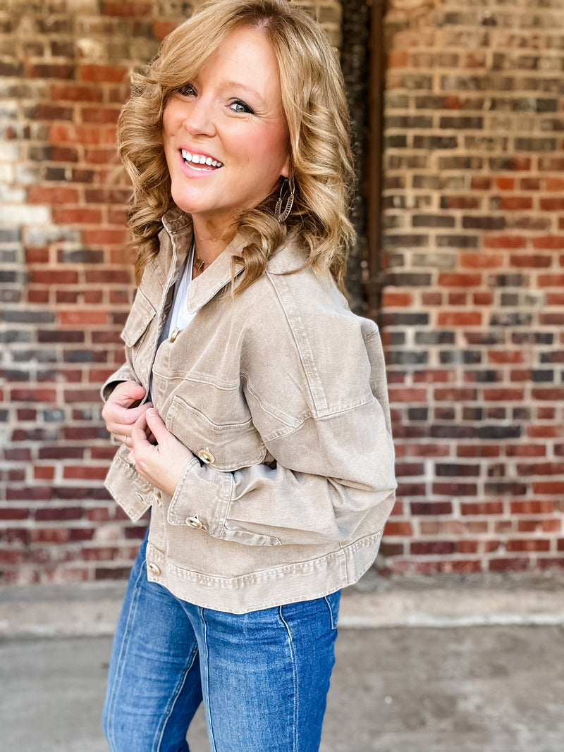 Washed Denim Cropped Jacket