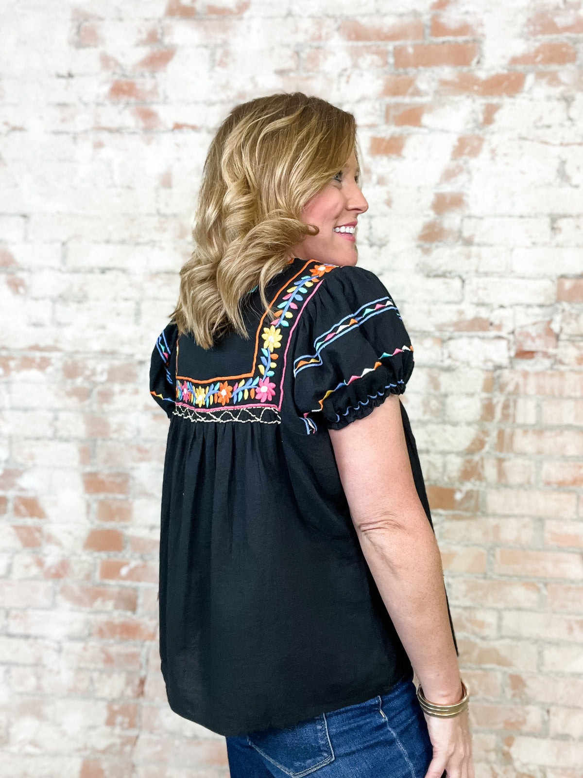 THML Karleigh Embroidered Peasant Top