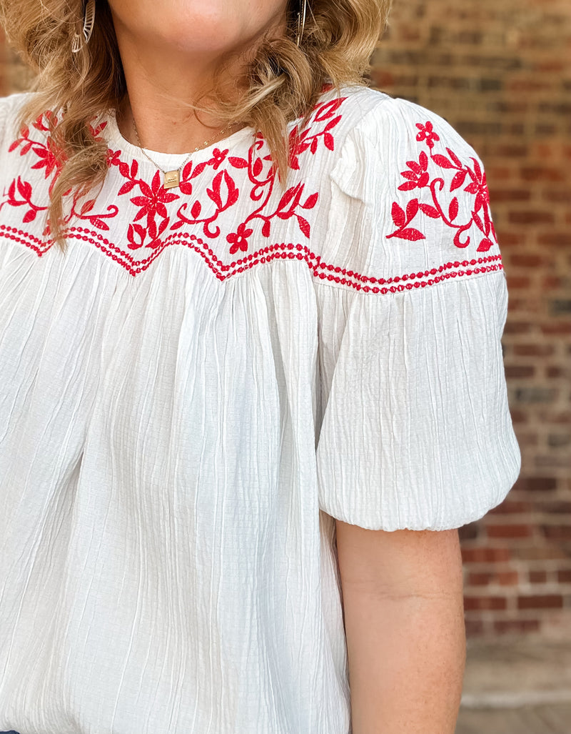 THML Embroidered Yoke Top