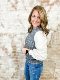 THML Folette Plaid + Suede Sleeve Top