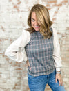 THML Folette Plaid + Suede Sleeve Top