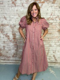 Janelle Stipe Midi Dress