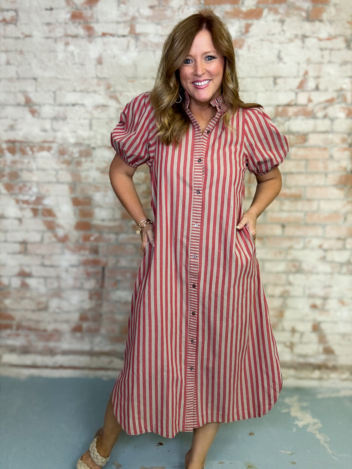 Janelle Stipe Midi Dress