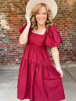 Burgundy Square Neck Midi Dress