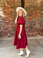 Burgundy Square Neck Midi Dress