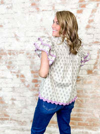 Shelli Flower Print Ric Rac Trim Top