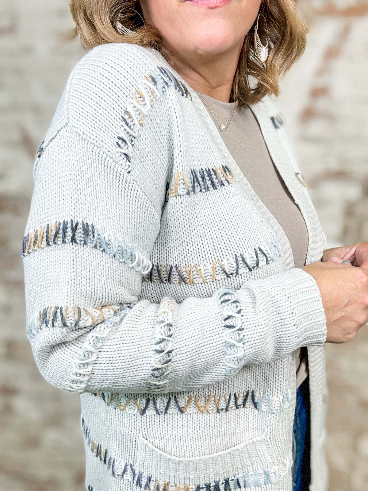 Trinity Stitch Striped Open Front Cardigan