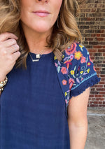 Curvy Navy Embroidered Shoulder Dress