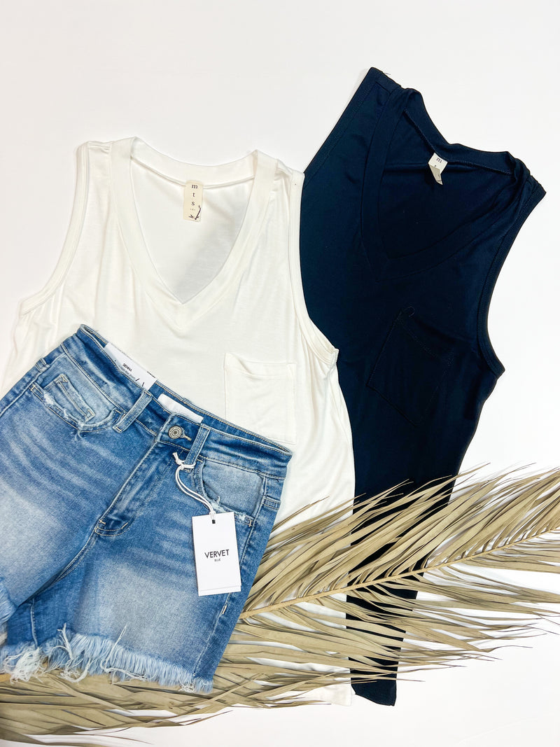 Bamboo V-Neck Pocketed Sleeveless Top
