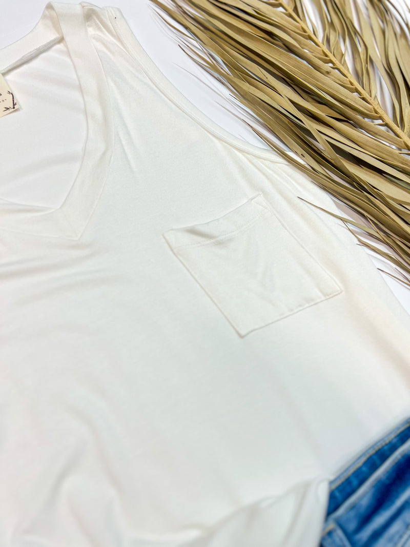Bamboo V-Neck Pocketed Sleeveless Top