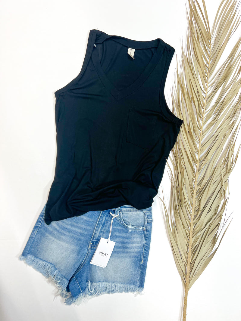 Bamboo V-Neck Pocketed Sleeveless Top