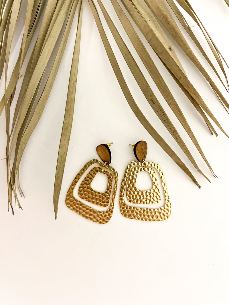 Double Hammered Drop Earrings