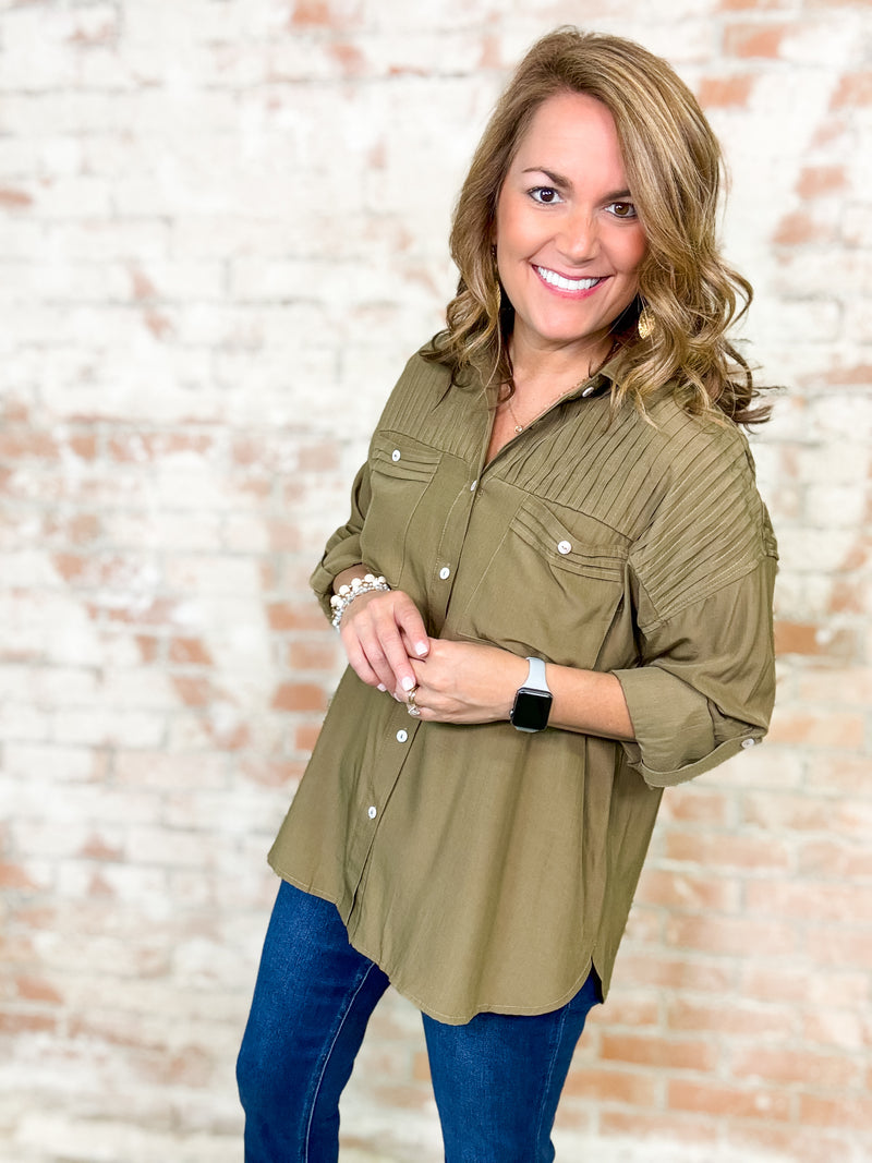 Jodee Pintuck Button Up Top