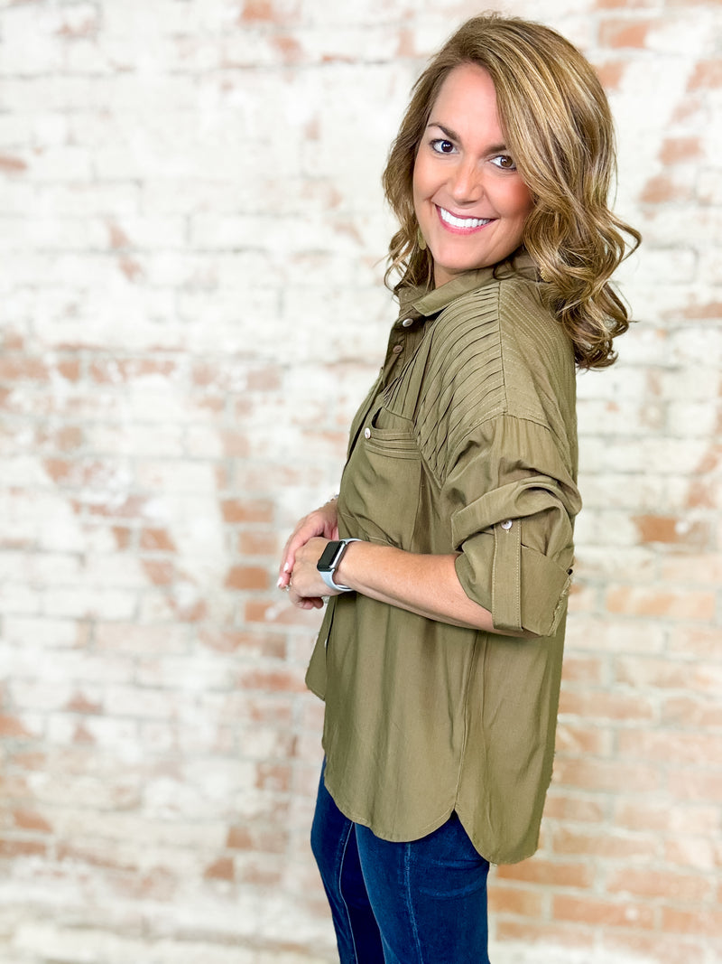 Jodee Pintuck Button Up Top