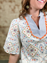 Addyson Striped Yoke Printed Top