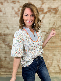 Addyson Striped Yoke Printed Top