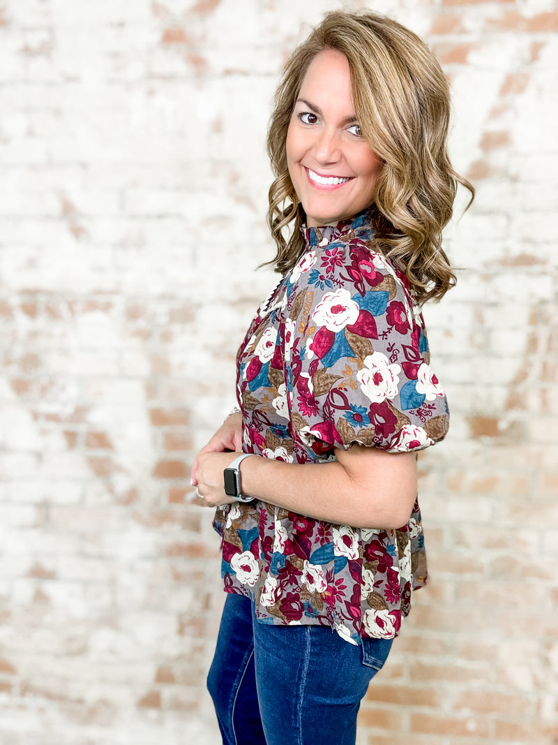 Angi Floral Print High Neck Top