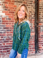 Green Plaid Hooded Top