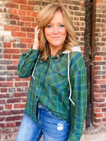 Green Plaid Hooded Top