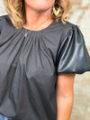 THML Ansleigh Leather Puff Sleeve Top