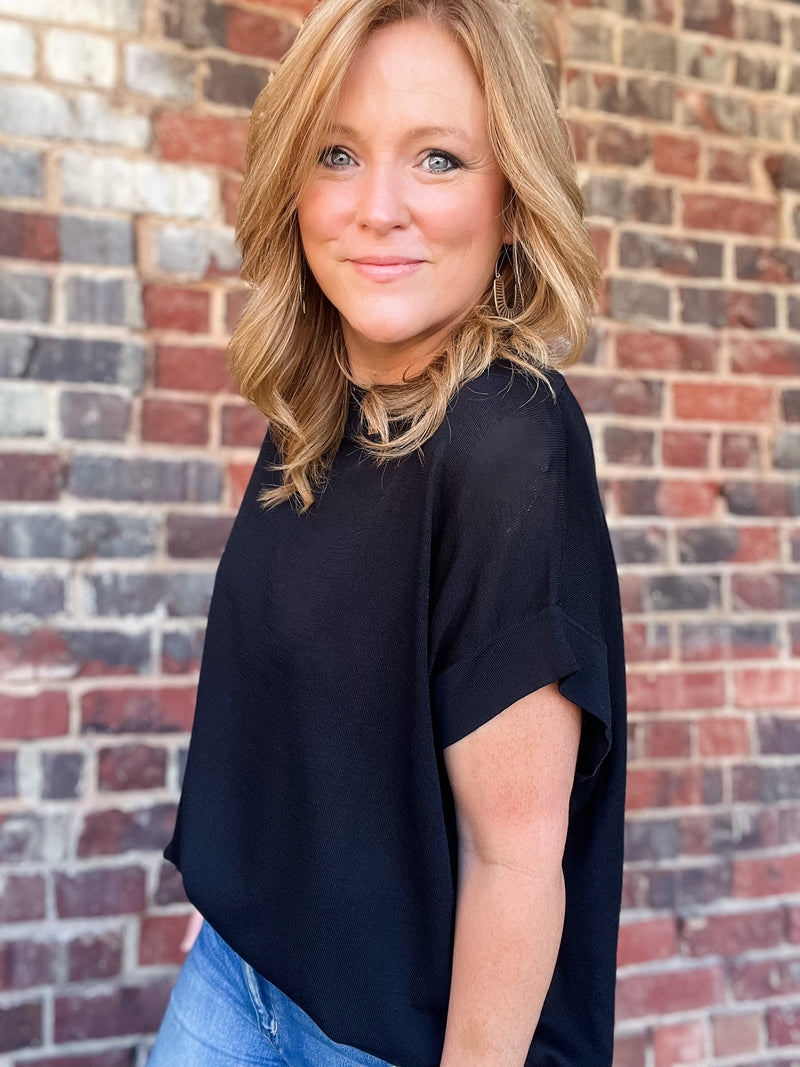 Black Boat Neck Top