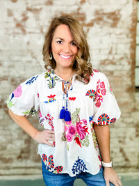 THML Gentry Floral Tassel Tie Top