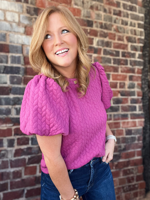 THML Magenta Puff Sleeve Top