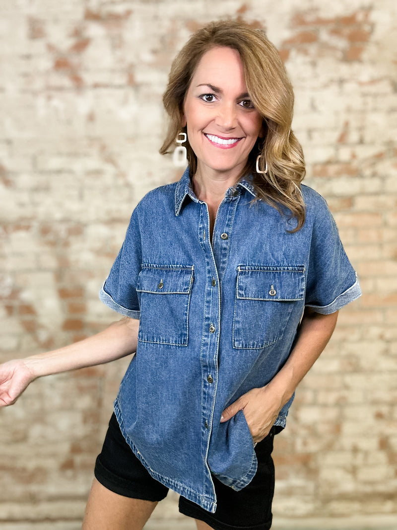 Linzy Front Pocket Denim Top