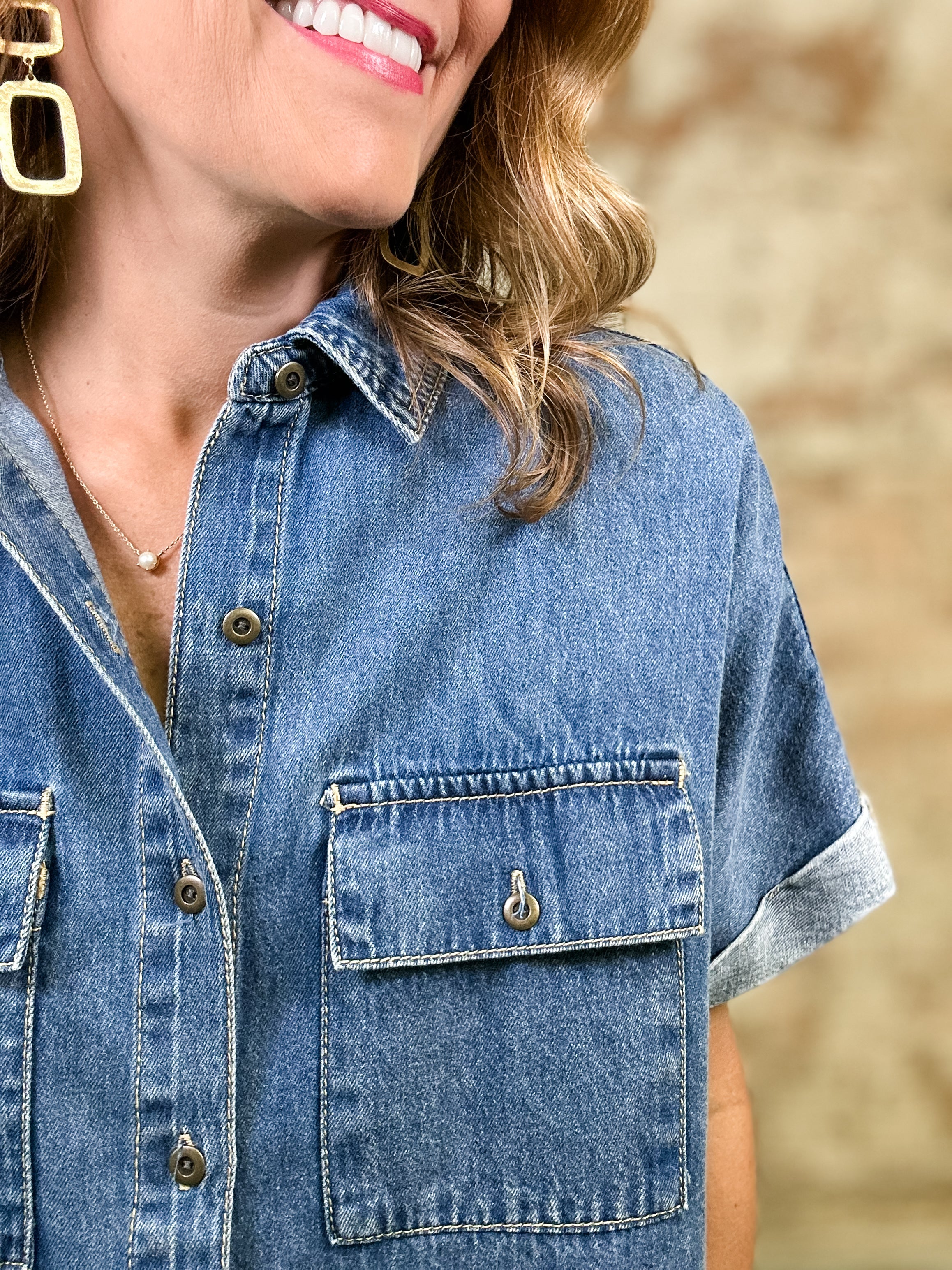 Linzy Front Pocket Denim Top