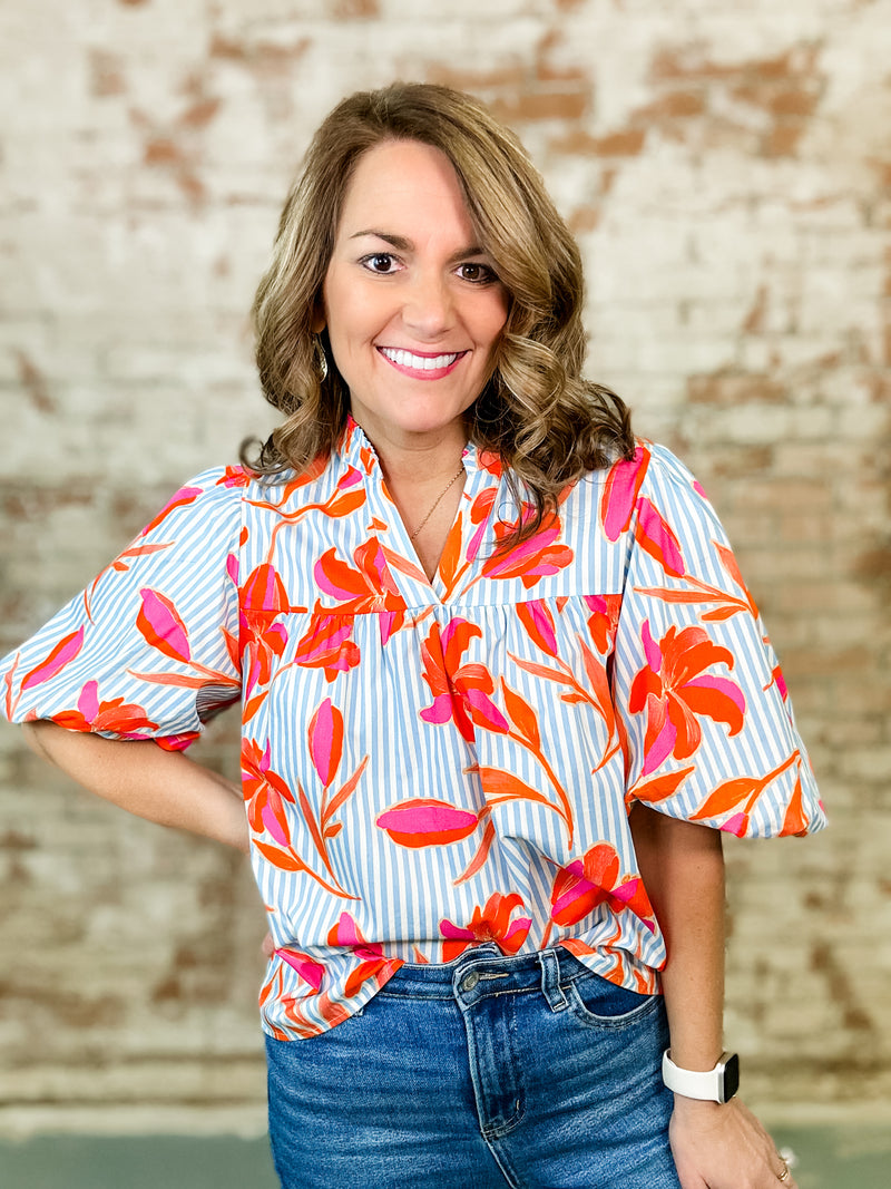 THML Leanna Floral Stripe Top