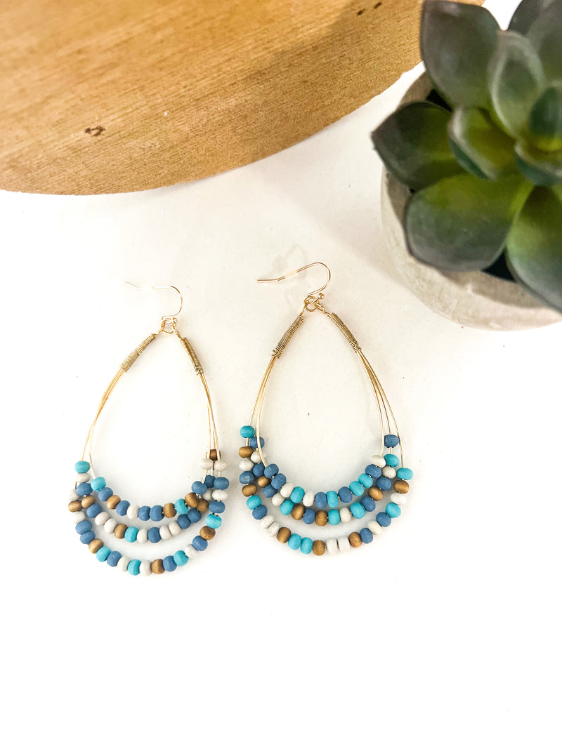 Three Layer Wood Bead Oval Earring