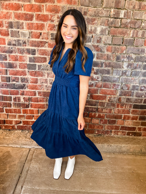 THML Corduroy Tiered Midi Dress