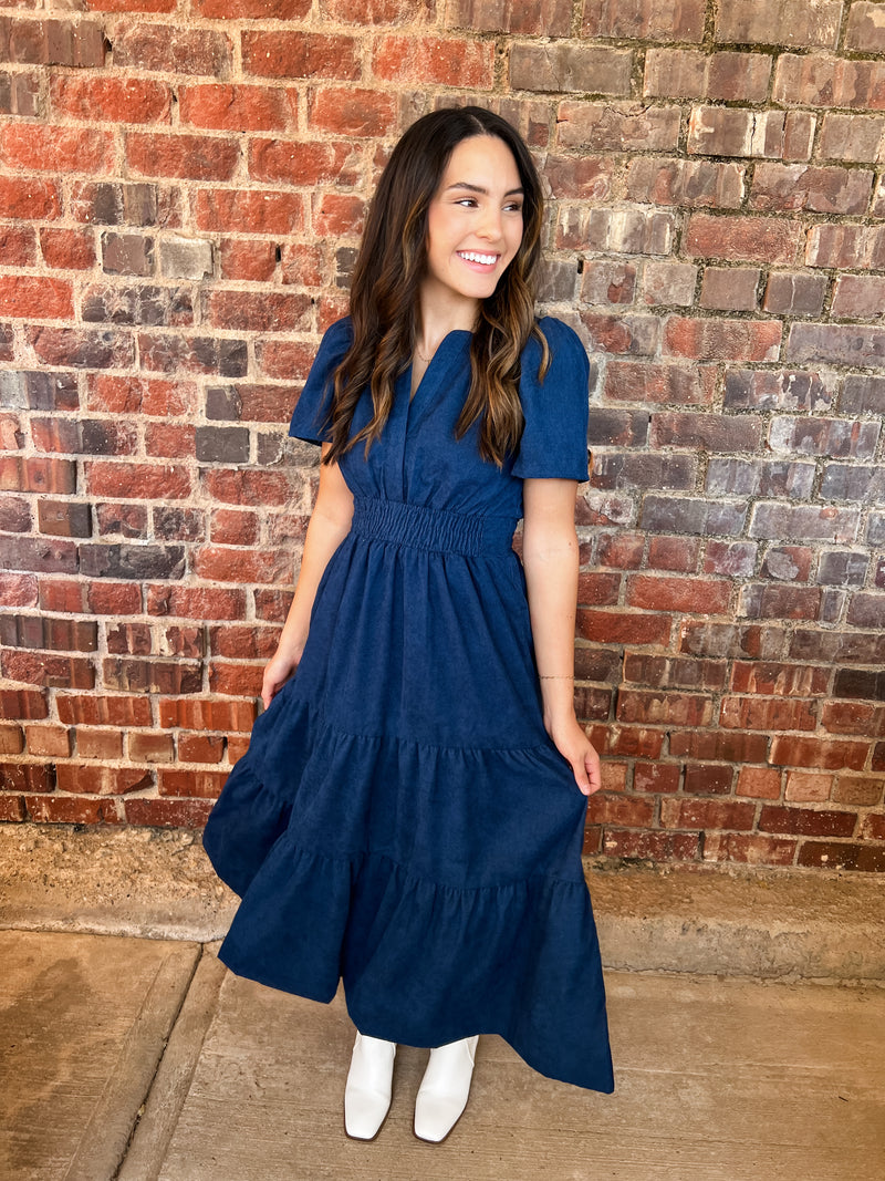 THML Corduroy Tiered Midi Dress