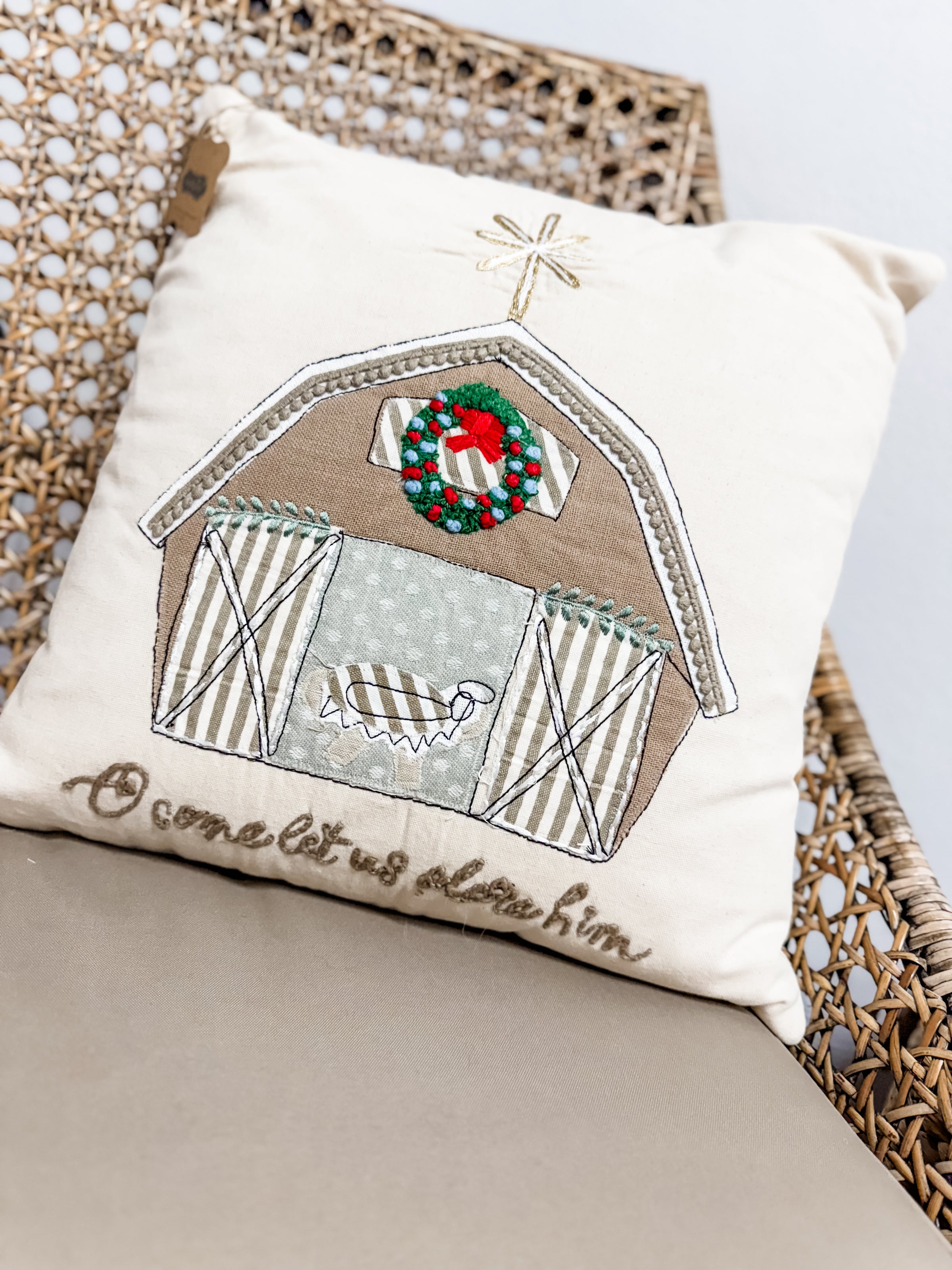 Mud Pie Come Let Us Adore Him Pillow