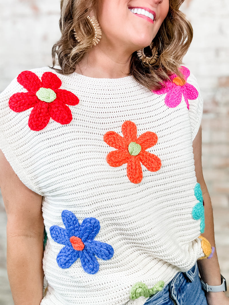 Mercer Crochet Daisy Short Sleeve Sweater