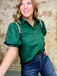Winter Green Jeweled Top