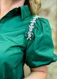 Winter Green Jeweled Top