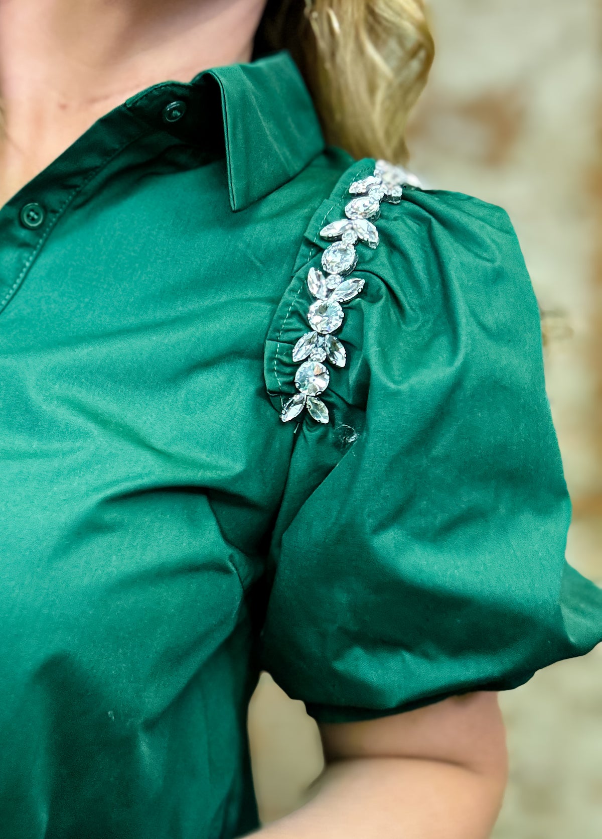Winter Green Jeweled Top