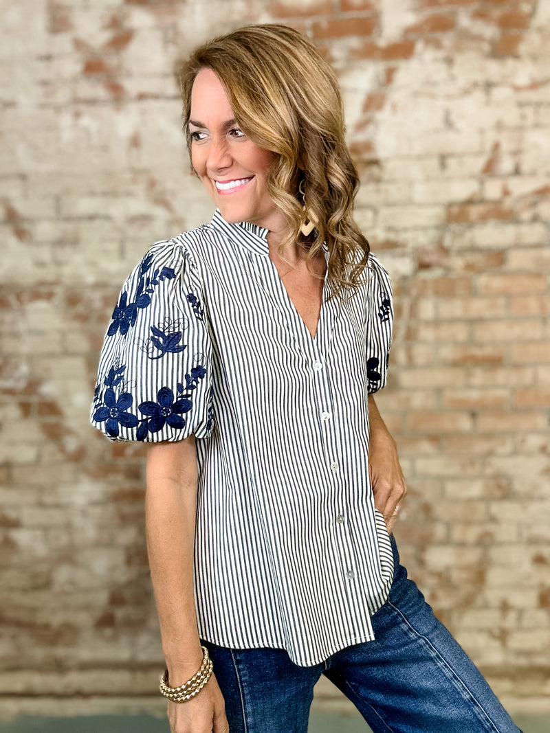 Tana Embroidered Stripe Top