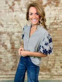 Tana Embroidered Stripe Top