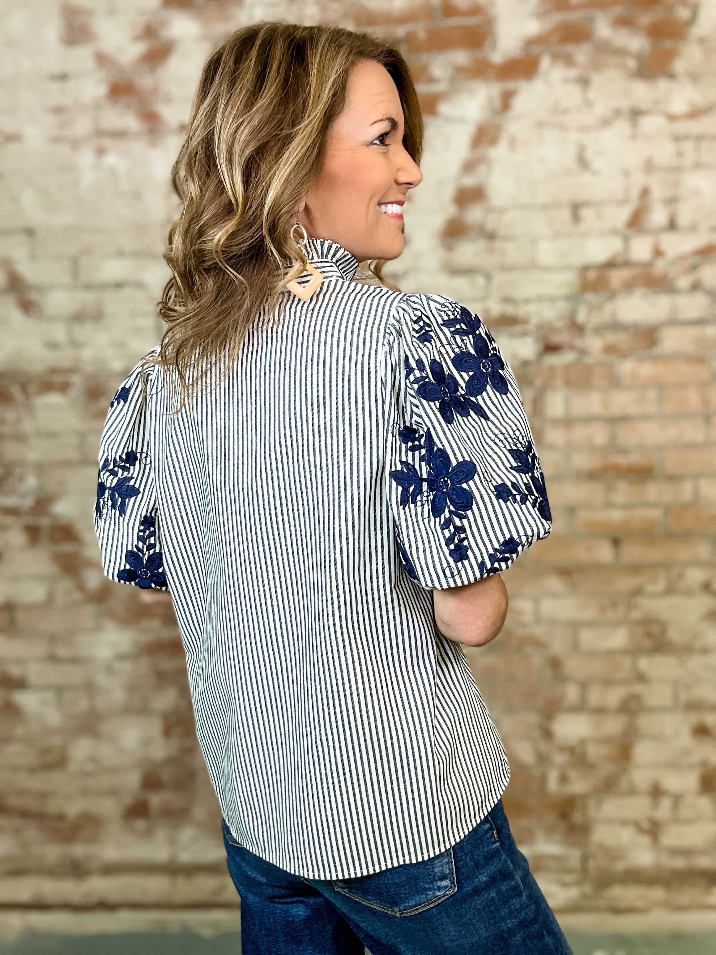 Tana Embroidered Stripe Top