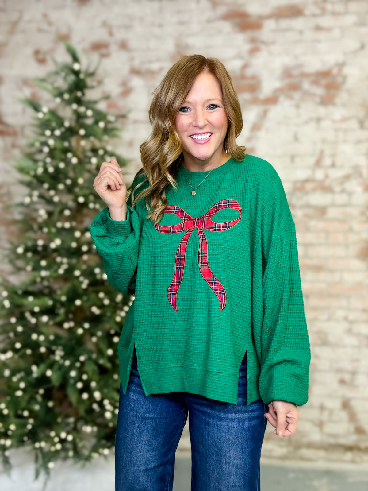 Holiday Bow Waffle Top