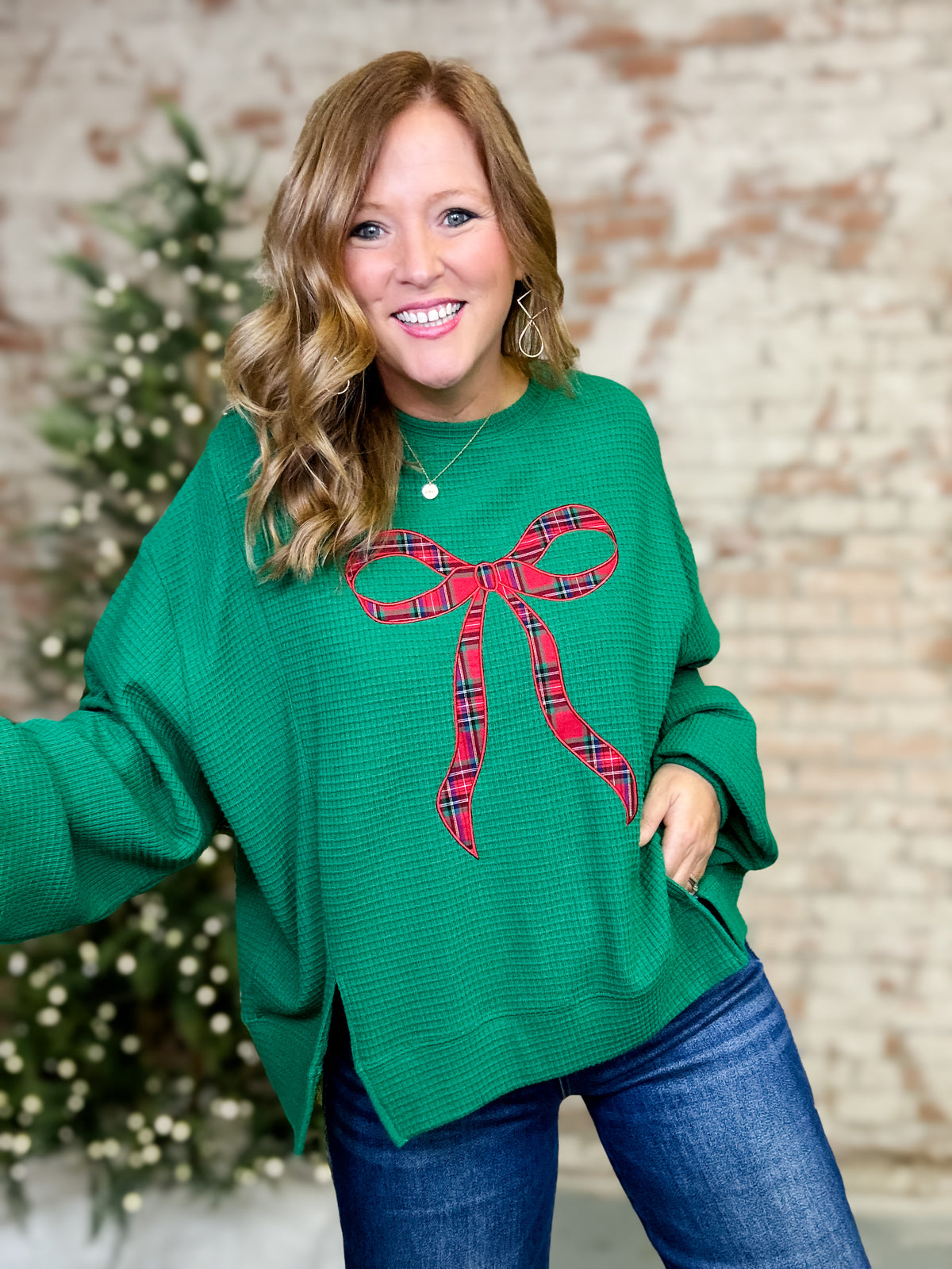 Holiday Bow Waffle Top