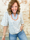 Annabelle Embroidered Floral + Stripe Top