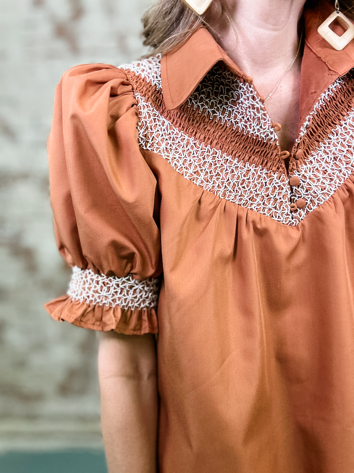 Robyn Solid Embroidered Smock Dress