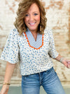 Annabelle Embroidered Floral + Stripe Top