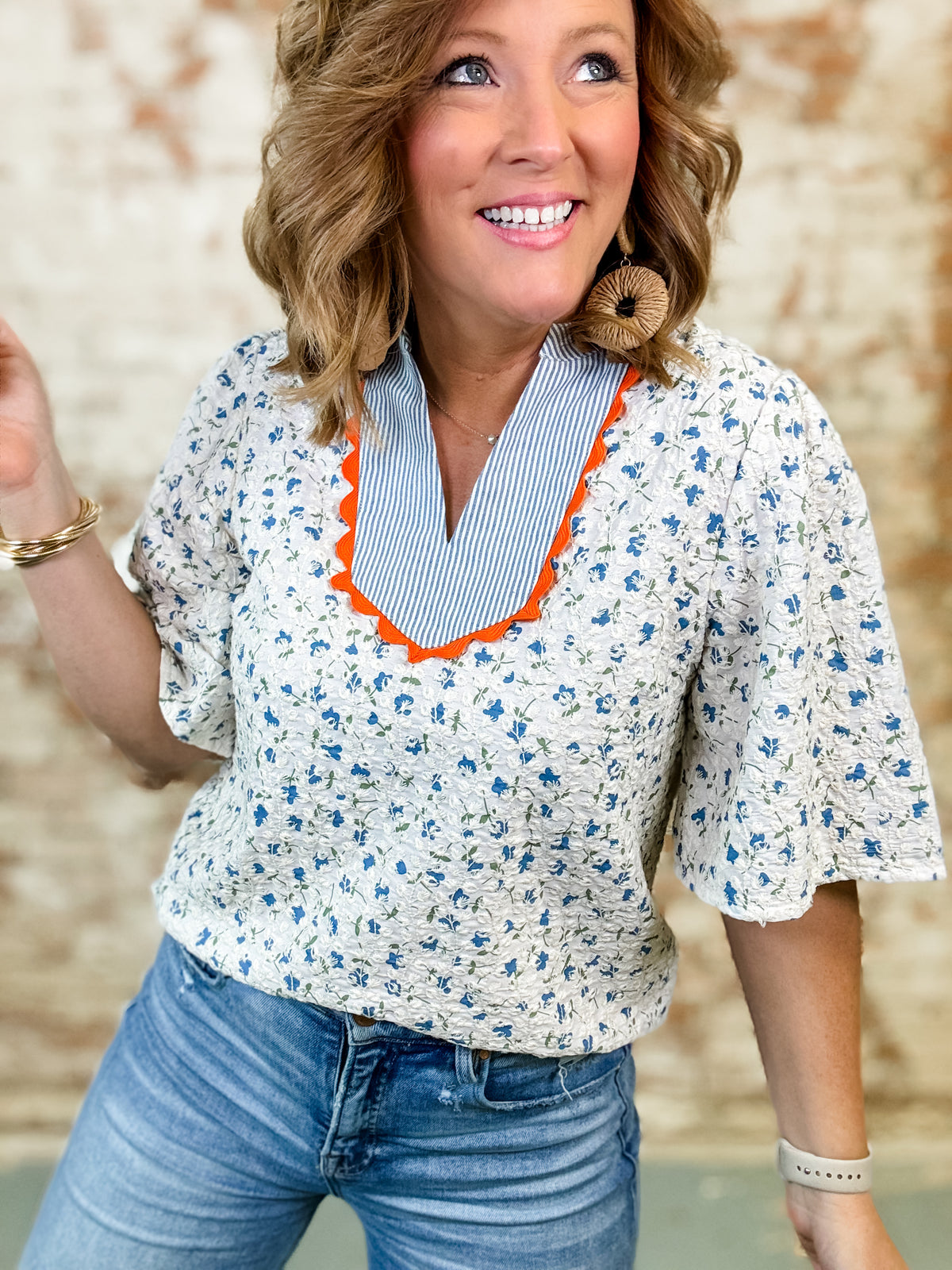 Annabelle Embroidered Floral + Stripe Top