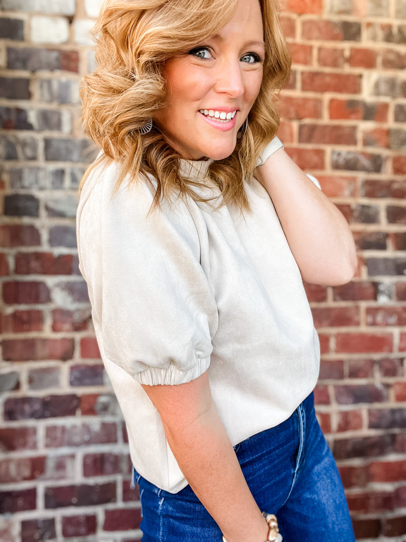 THML Short Sleeve Suede Top